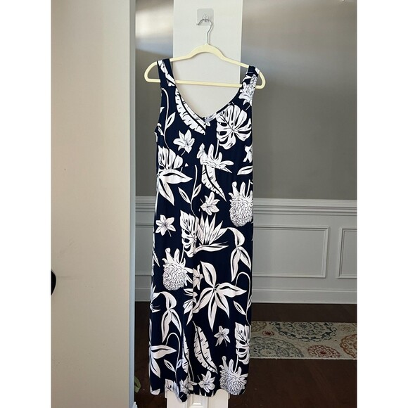 Cuddl Duds Women's Wide Leg Flexwear V-Neck Jumpsuit Navy Tropical Size PL - Picture 1 of 6